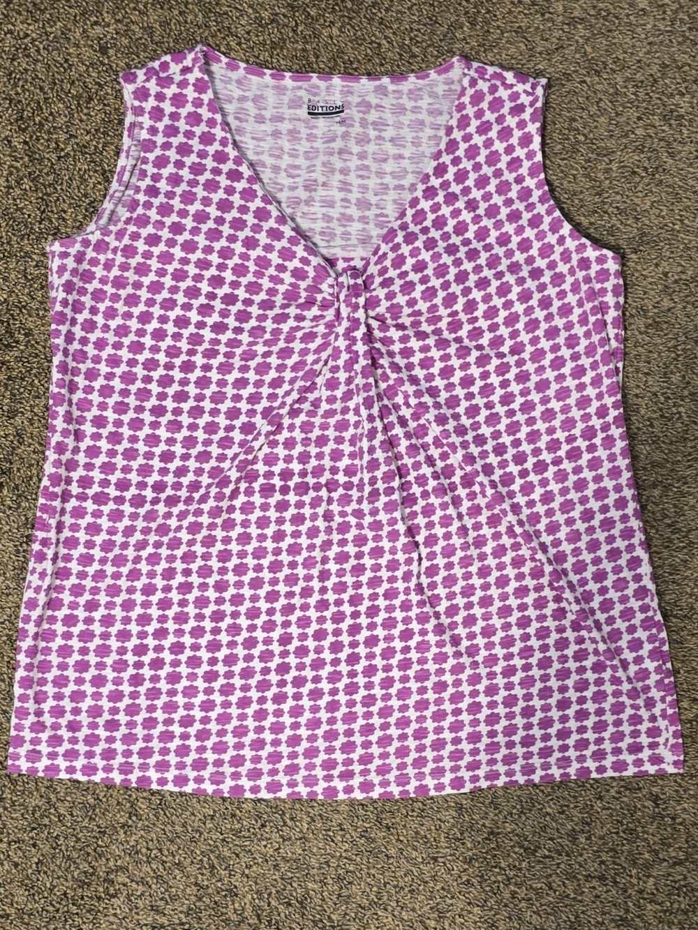 Basic Editions Purple Geometric V-Neck Sleeveless Pullover Women's Blouse M